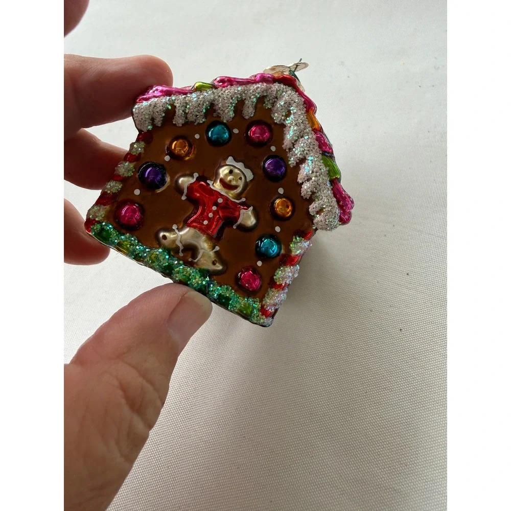 Old World Christmas Gingerbread House Glass Ornament  Multi Glitter OWC 20042